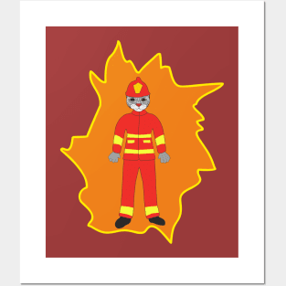 Firefighter cat Posters and Art